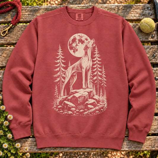 Pointer Howling at the Moon design on a Crimson Comfort Colors sweatshirt