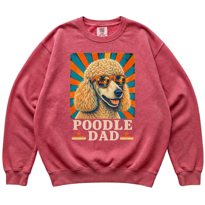 Retro Poodle Dad design on a Crimson Comfort Colors sweatshirt