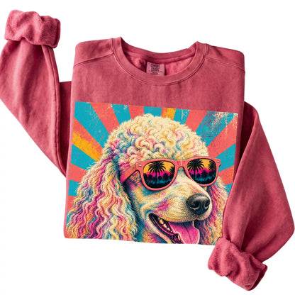 Folded Crimson Comfort Colors sweatshirt with a Retro Poodle Mama design