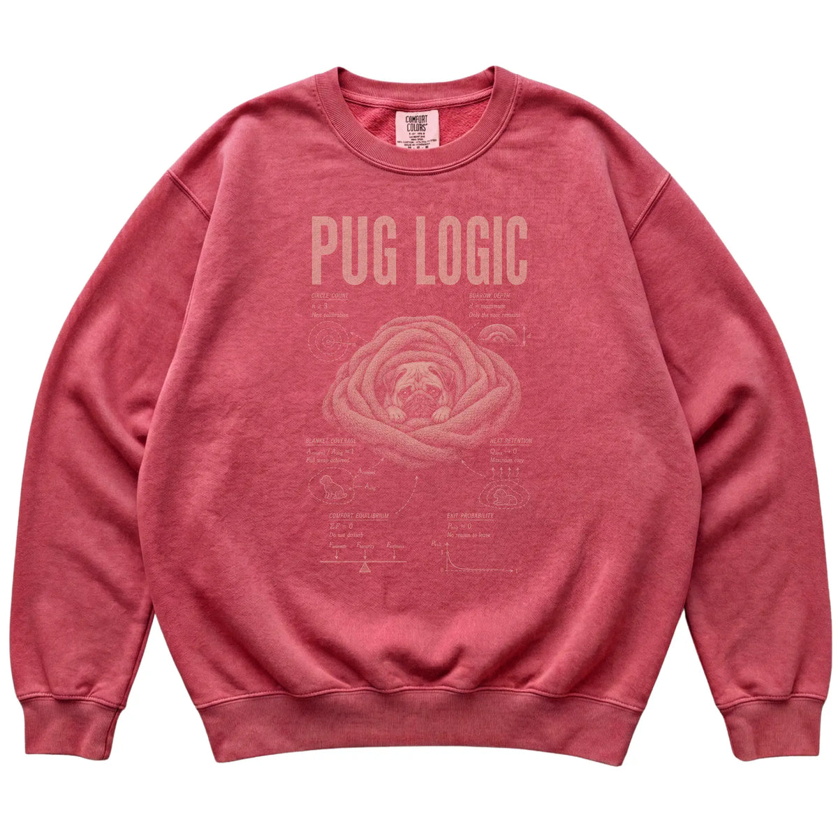 Crimson Pug Logic T-Shirt laid flat