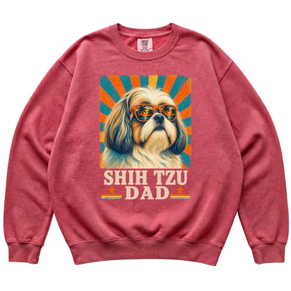 Retro Shih Tzu Dad design on a Crimson Comfort Colors sweatshirt