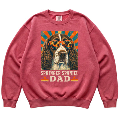 Retro Springer Spaniel Dad design on a Crimson Comfort Colors sweatshirt