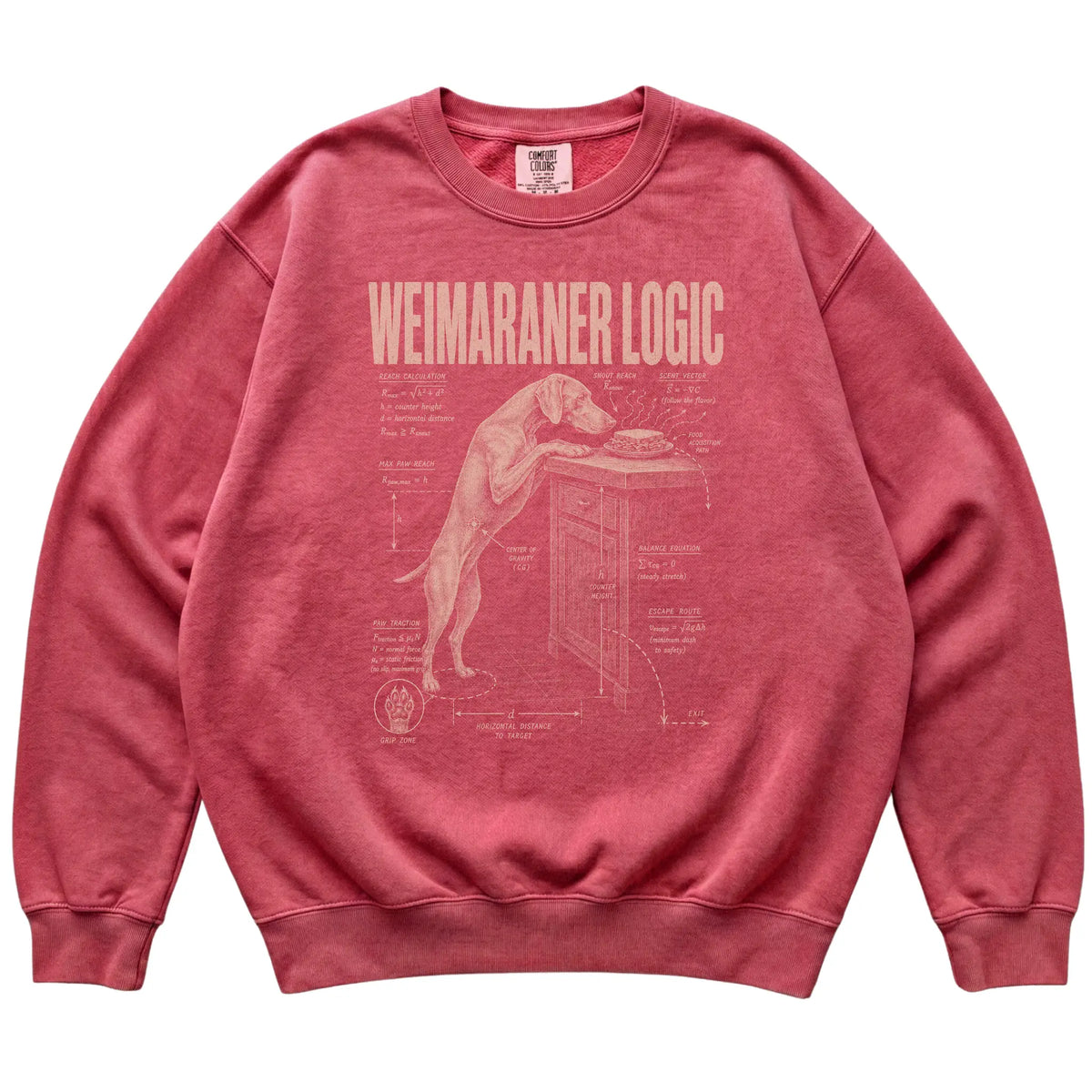 Crimson Weimaraner Logic T-Shirt laid flat