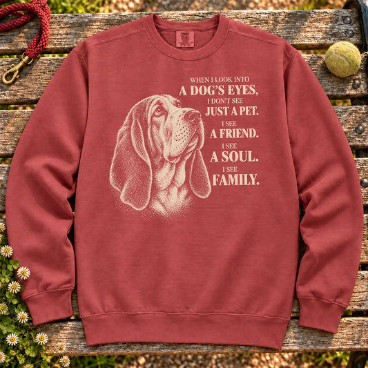 Crimson Comfort Colors® sweatshirt featuring the Basset Hound More Than a Pet design.