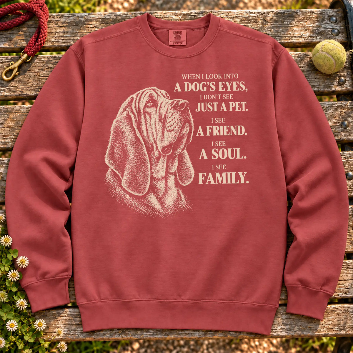 Crimson Comfort Colors® sweatshirt featuring the Bloodhound More Than a Pet design.