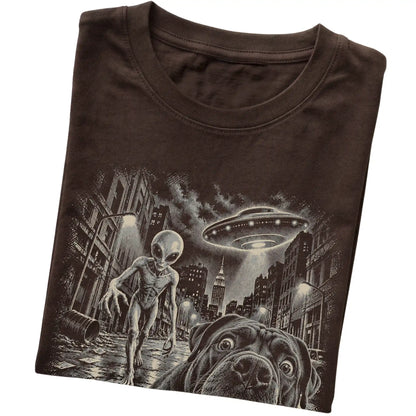 Cane Corso Alien Selfie Gildan Softstyle T-Shirt in Dark Chocolate, folded view