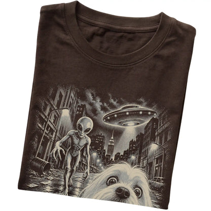 Maltese Alien Selfie Gildan Softstyle T-Shirt in Dark Chocolate, folded view