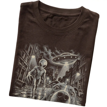 Pitbull Alien Selfie Gildan Softstyle T-Shirt in Dark Chocolate, folded view