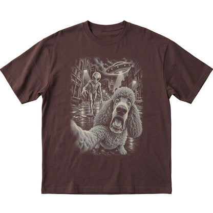 Poodle Alien Selfie Gildan Softstyle T-Shirt in Dark Chocolate, flat view