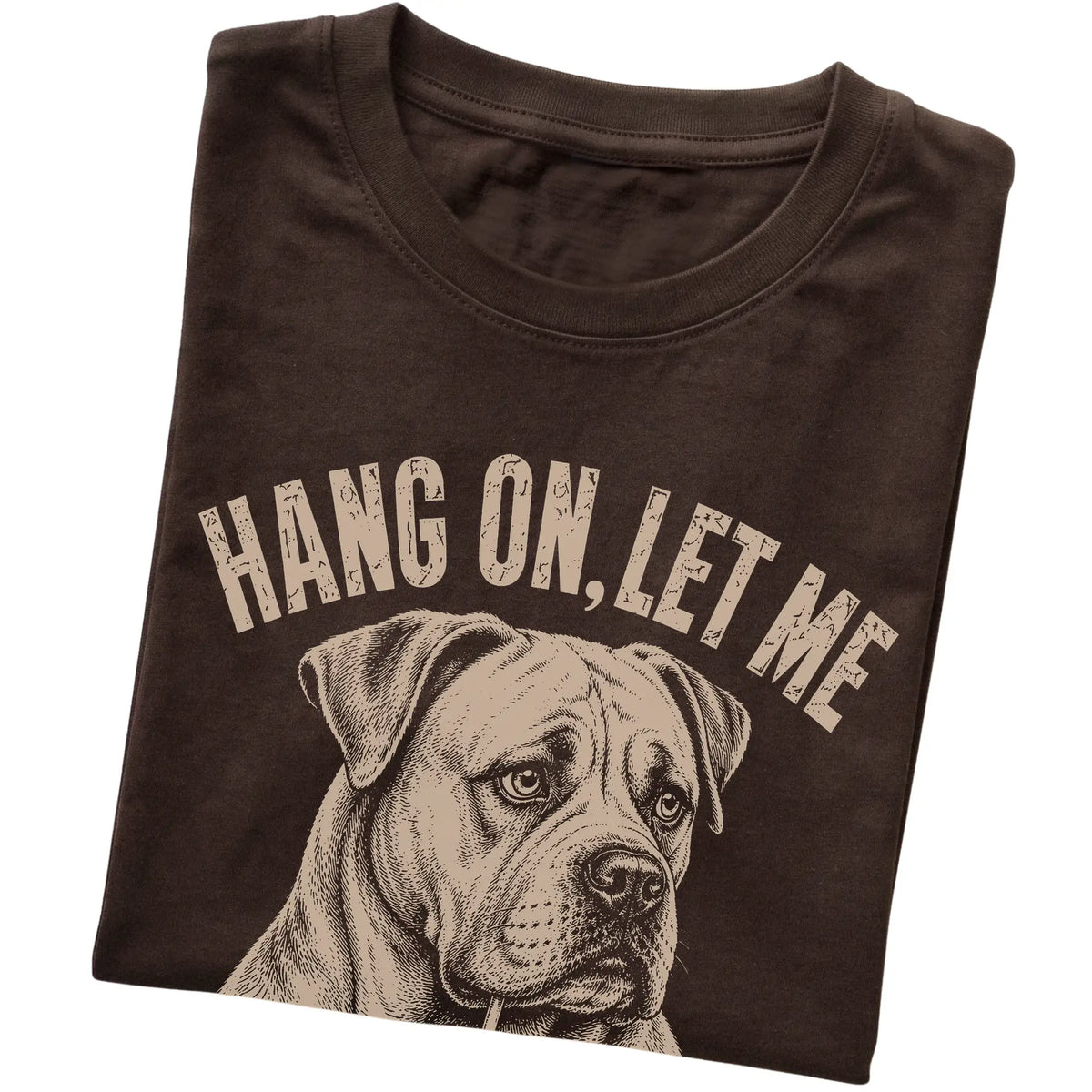 Dark Chocolate T-shirt featuring Overthinking American Bulldog, folded presentation