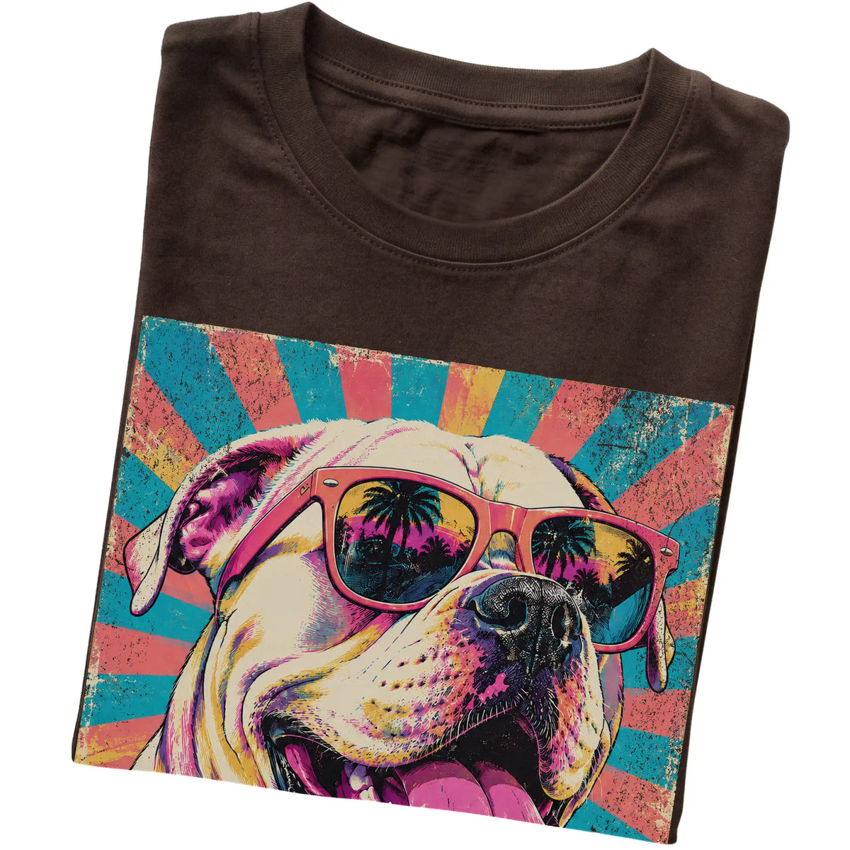 Folded Dark Chocolate softstyle T-shirt with a Retro American Bulldog Mama design