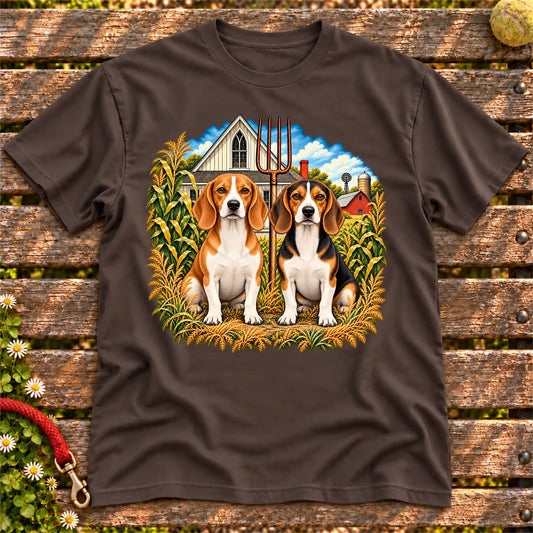American Dogthic Beagle farmhouse design on a Dark Chocolate Gildan® Softstyle T-shirt