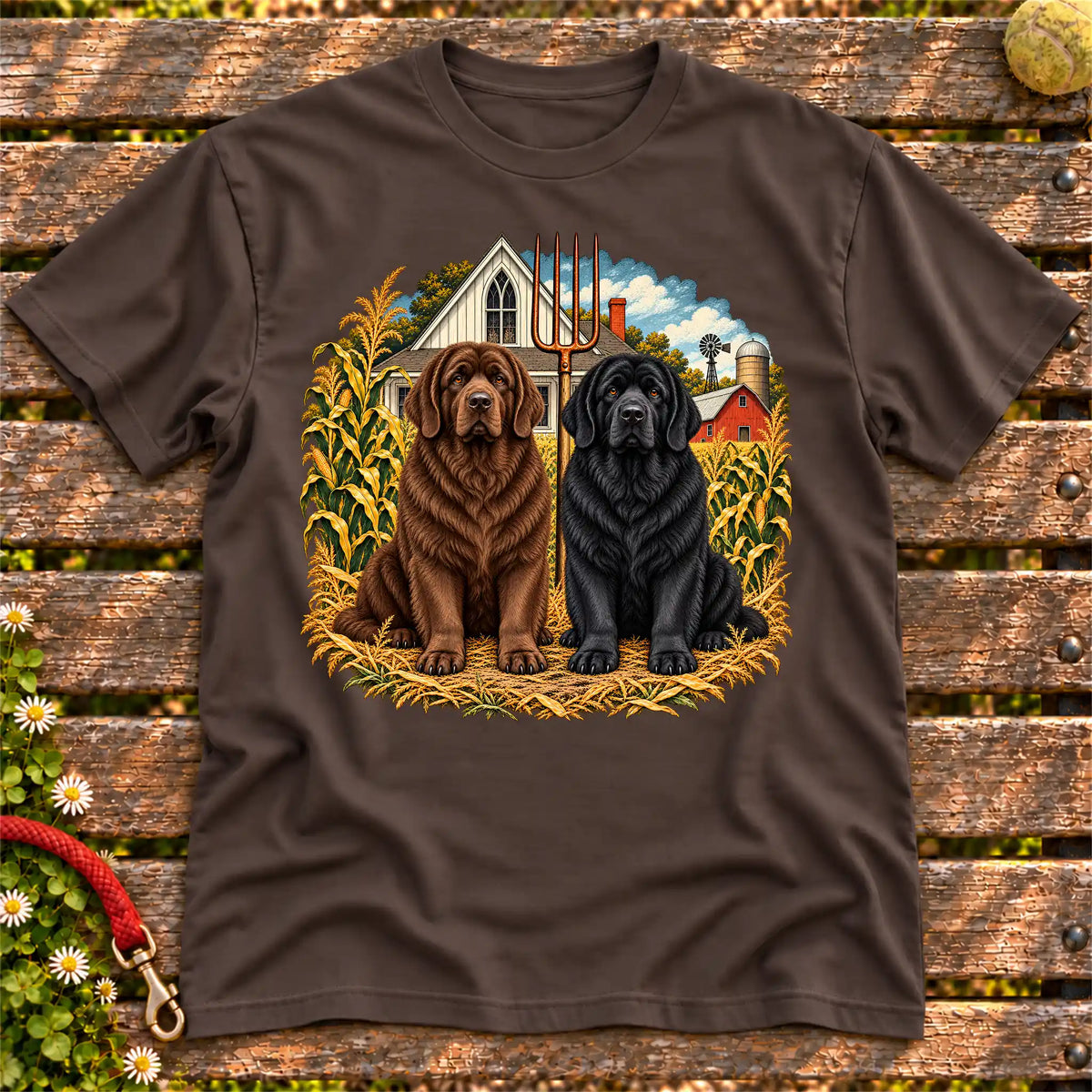 American Dogthic Newfie farmhouse design on a Dark Chocolate Gildan® Softstyle T-shirt