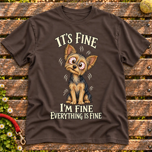 Yorkie Everything Is Fine Softstyle T-shirt in Dark Chocolate