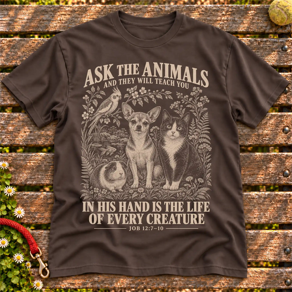 Dark Chocolate Ask the Animals scripture Softstyle T-shirt