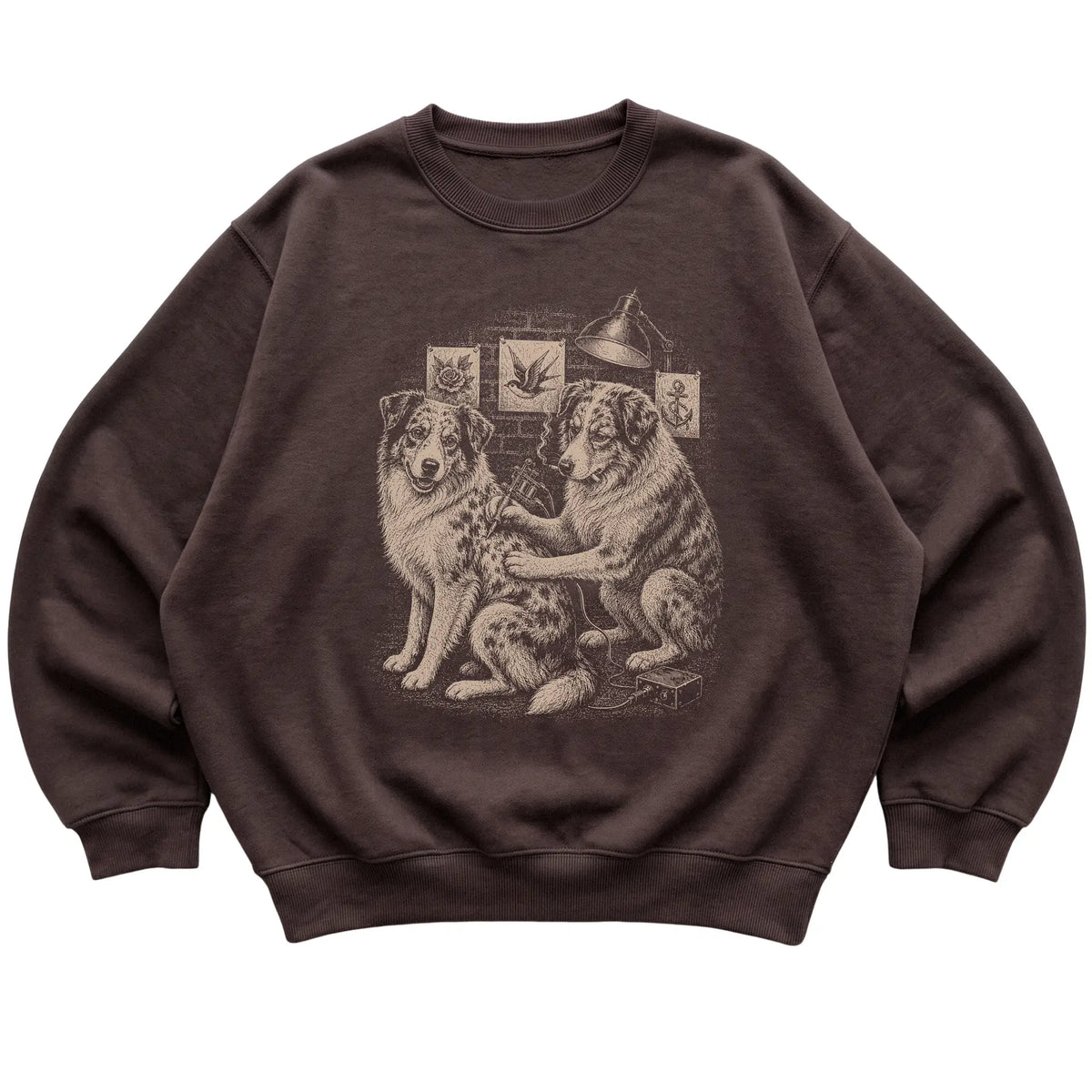 Dark Chocolate Australian Shepherd Dog Tattoo Artist shirt laid flat