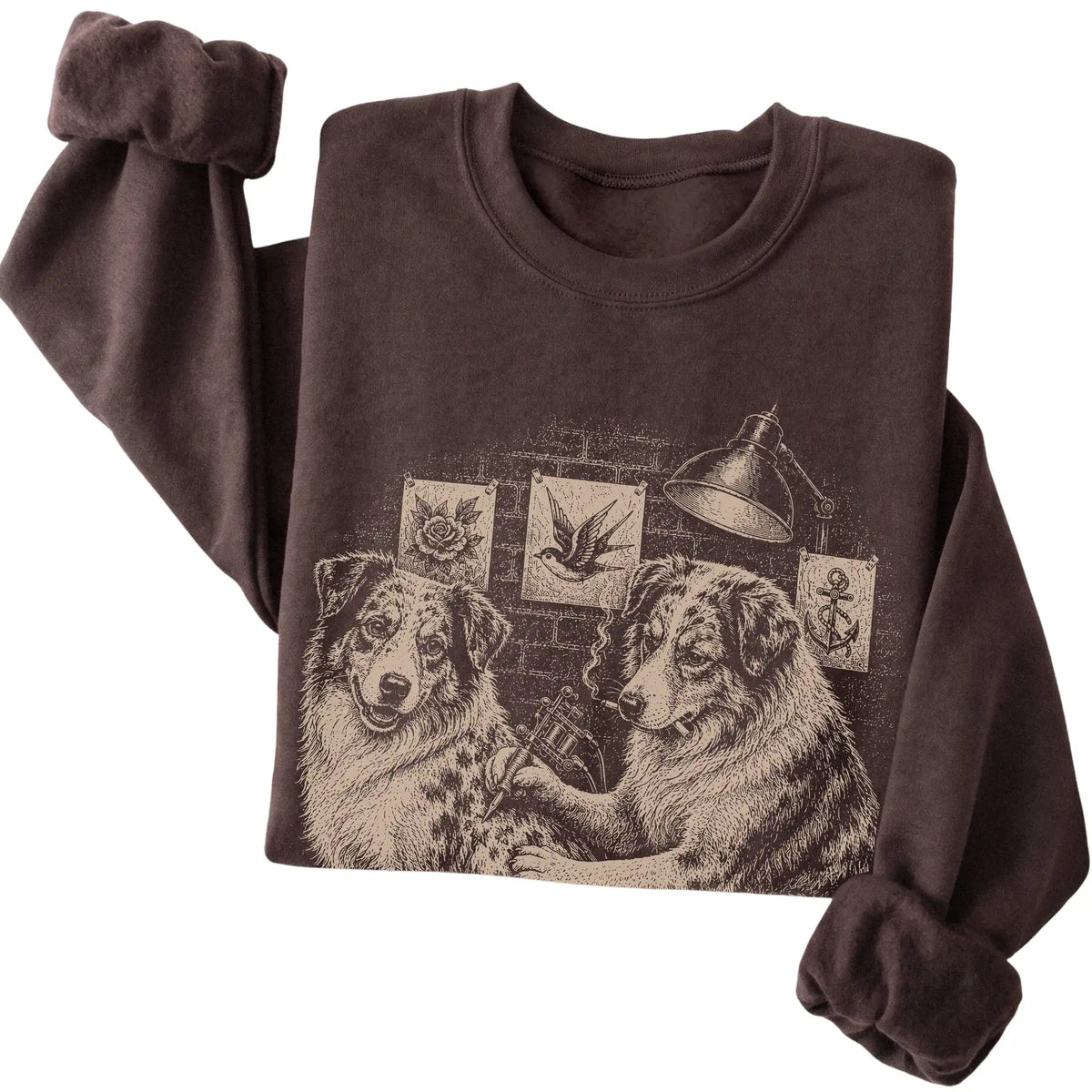 Dark Chocolate Australian Shepherd Dog Tattoo Artist folded detail view