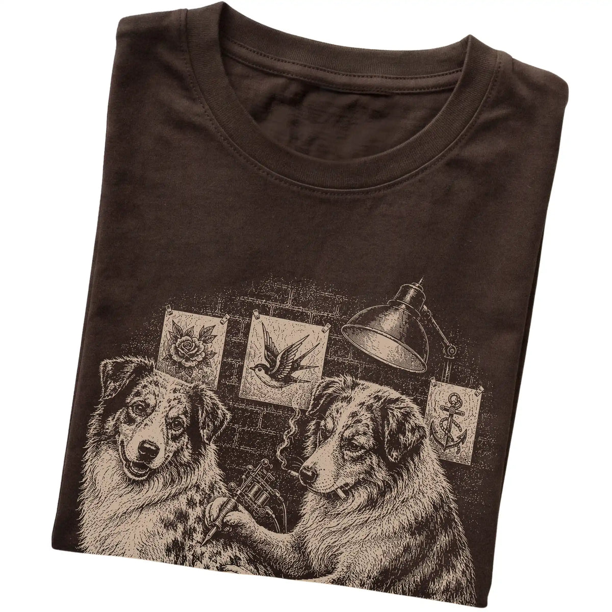 Dark Chocolate Australian Shepherd Dog Tattoo Artist folded detail view