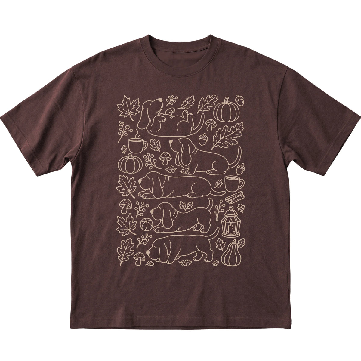 Dark Chocolate Basset Hound Fall Leaves shirt laid flat