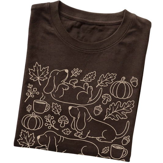Dark Chocolate Basset Hound Fall Leaves folded detail view
