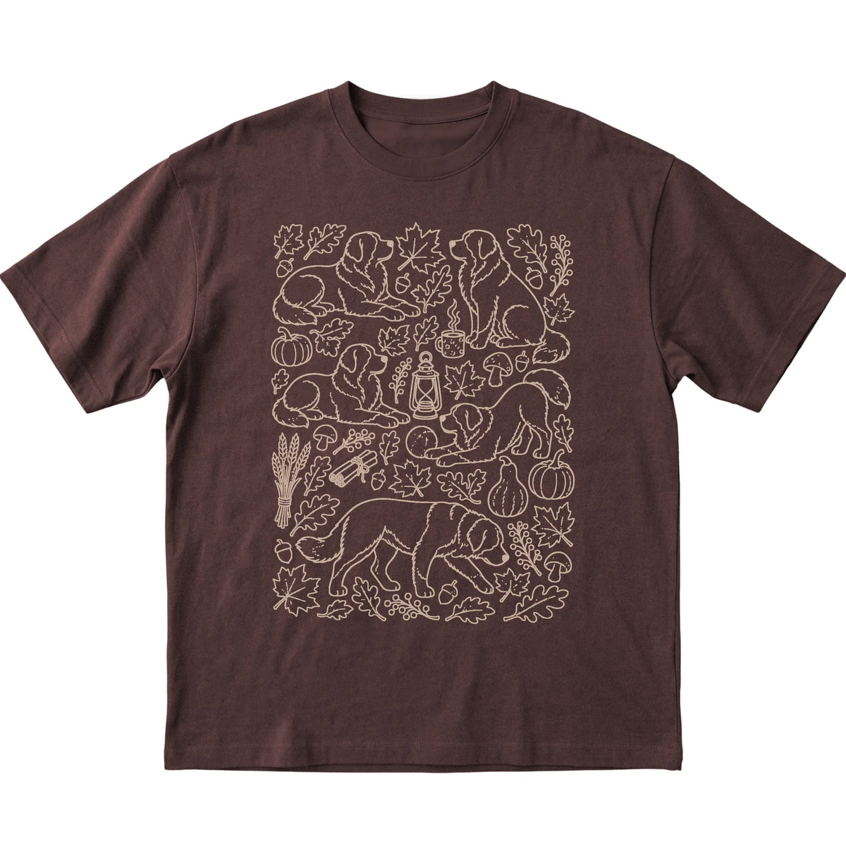 Dark Chocolate Bernese Mountain Dog Fall Leaves shirt laid flat