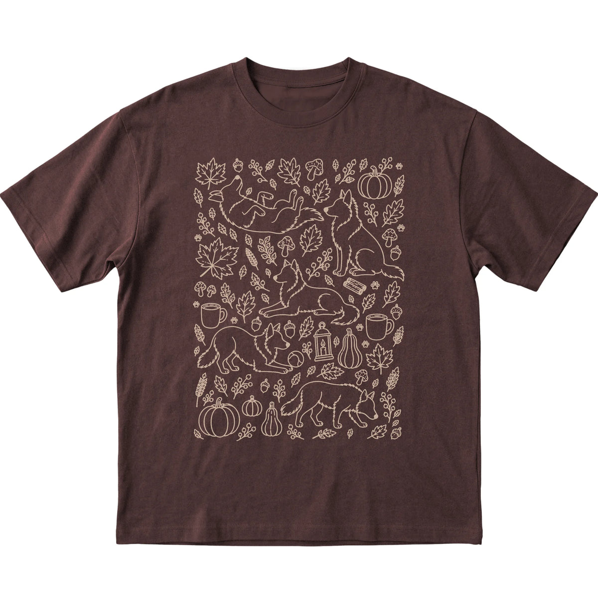 Dark Chocolate Border Collie Fall Leaves shirt laid flat