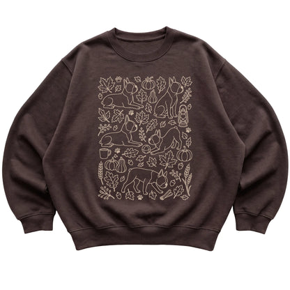Dark Chocolate Boston Terrier Fall Leaves shirt laid flat