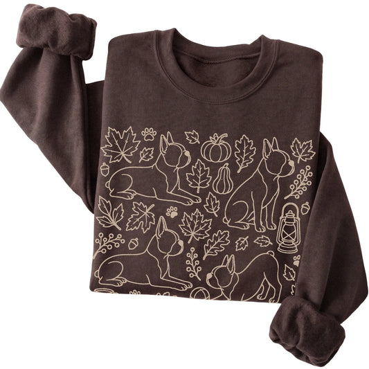 Dark Chocolate Boston Terrier Fall Leaves folded detail view