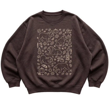 Dark Chocolate Bulldog Fall Leaves shirt laid flat