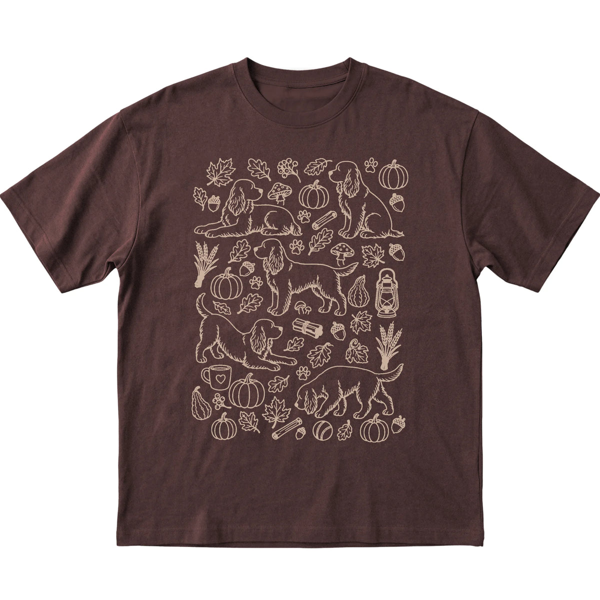 Dark Chocolate Cocker Spaniel Fall Leaves shirt laid flat