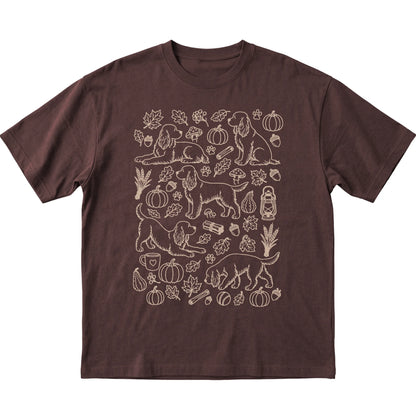 Dark Chocolate Cocker Spaniel Fall Leaves shirt laid flat