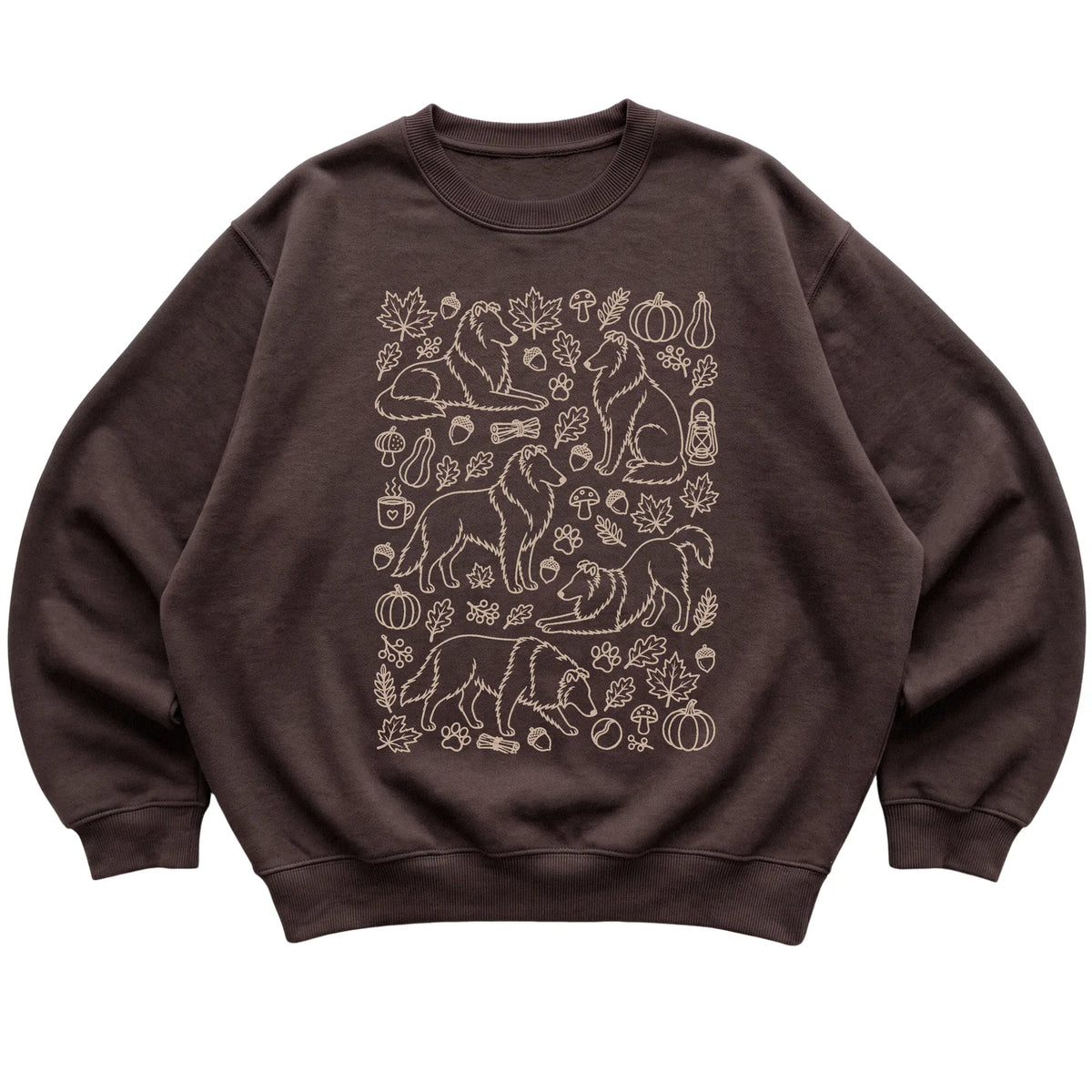 Dark Chocolate Collie Fall Leaves shirt laid flat