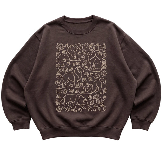 Dark Chocolate Collie Fall Leaves shirt laid flat