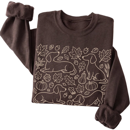 Dark Chocolate Dachshund Fall Leaves folded detail view