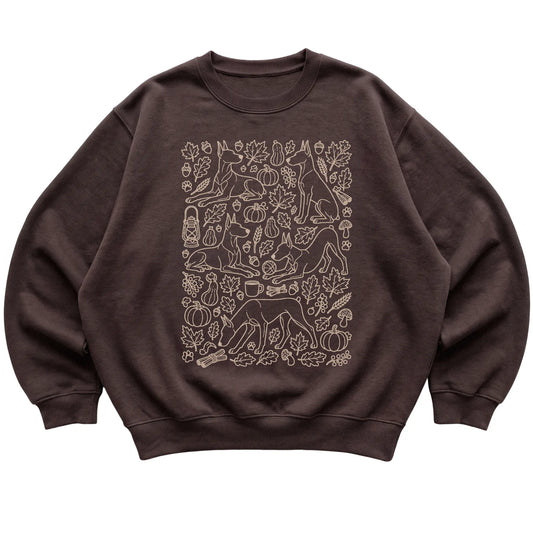 Dark Chocolate Doberman Fall Leaves shirt laid flat