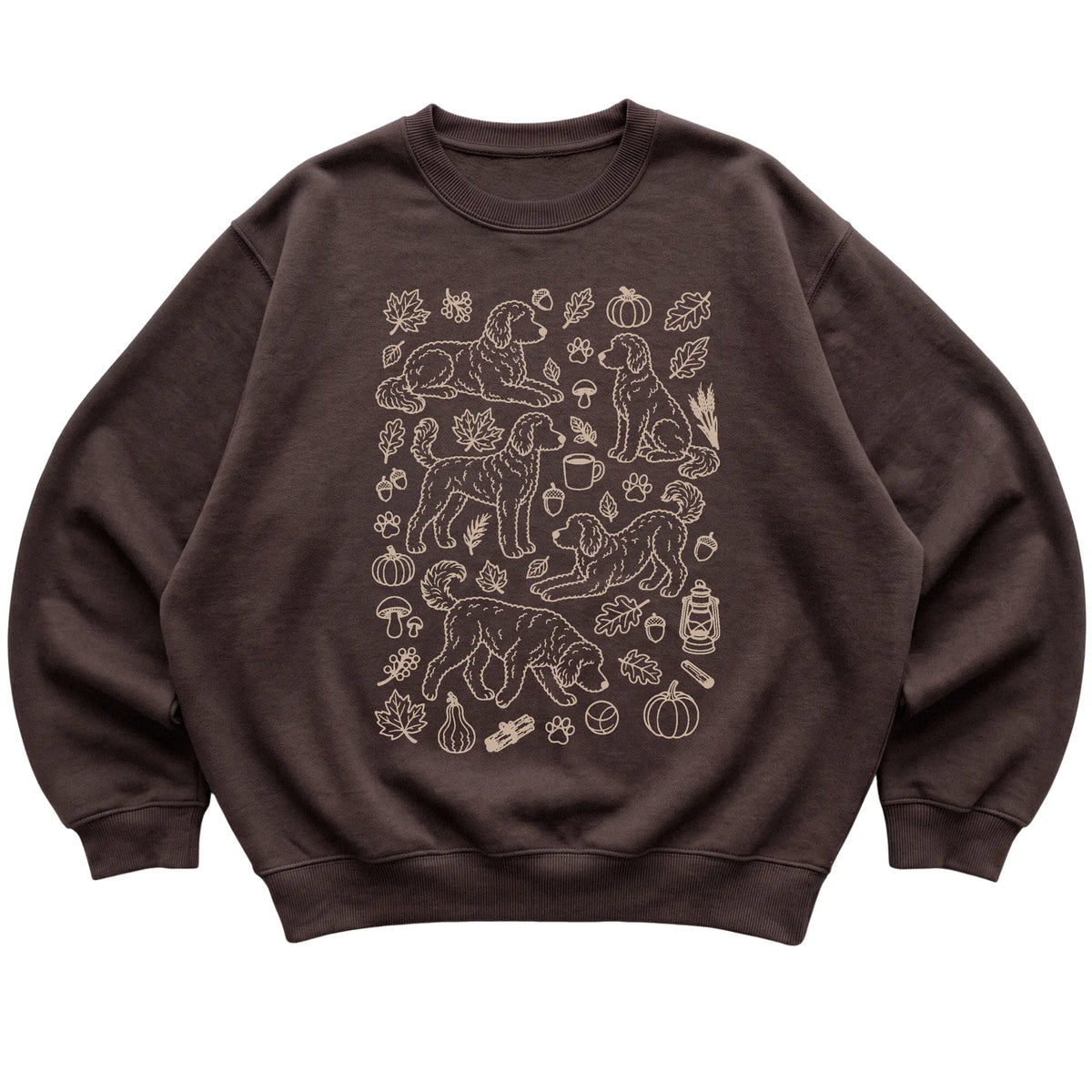 Dark Chocolate Goldendoodle Fall Leaves shirt laid flat