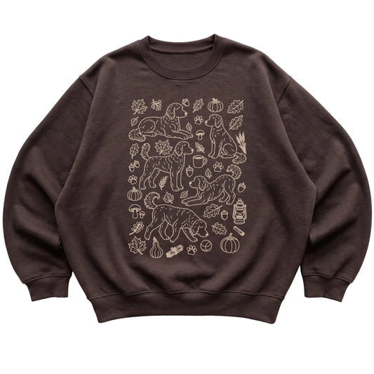 Dark Chocolate Goldendoodle Fall Leaves shirt laid flat