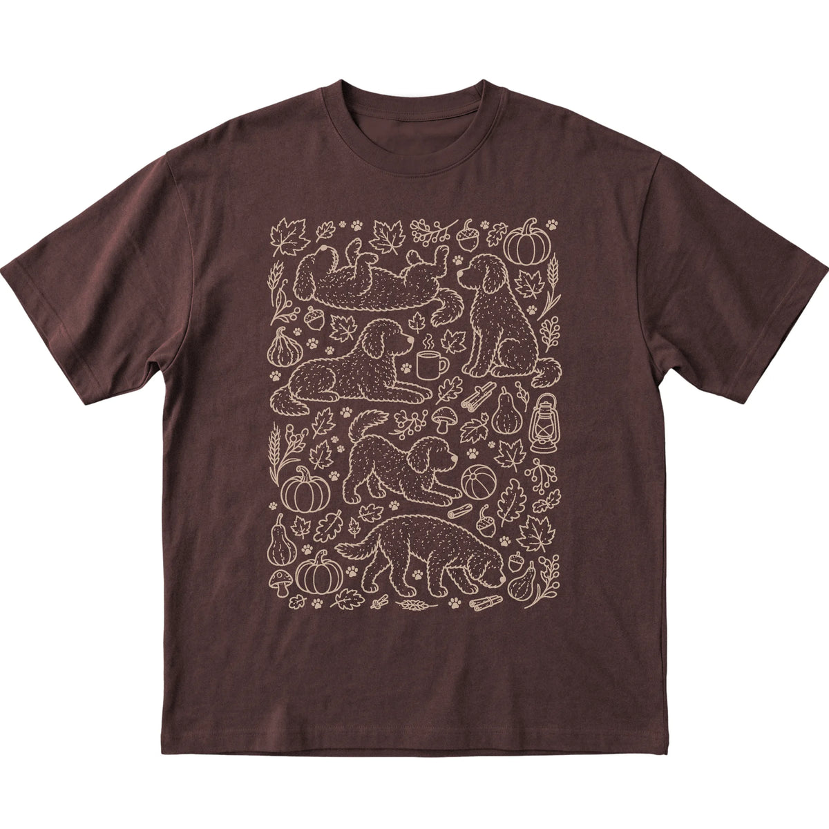 Dark Chocolate Labradoodle Fall Leaves shirt laid flat