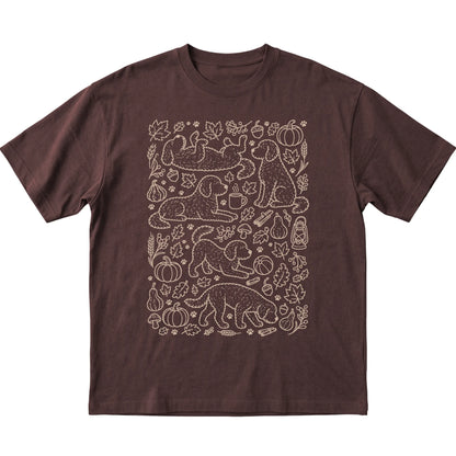 Dark Chocolate Labradoodle Fall Leaves shirt laid flat