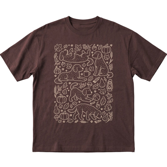 Dark Chocolate Labradoodle Fall Leaves shirt laid flat