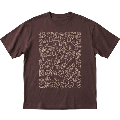 Dark Chocolate Maltese Fall Leaves shirt laid flat