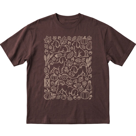 Dark Chocolate Maltese Fall Leaves shirt laid flat