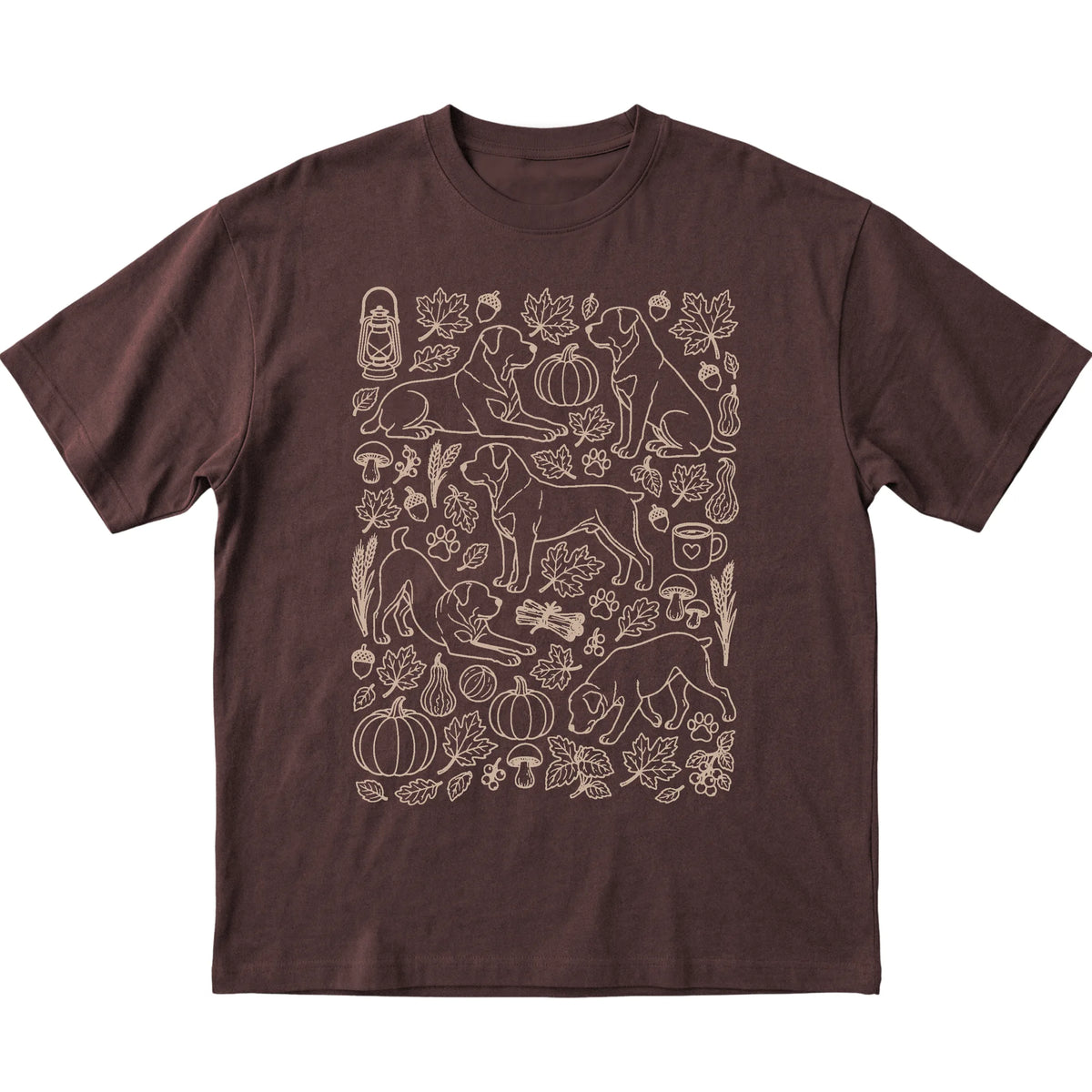 Dark Chocolate Rottweiler Fall Leaves shirt laid flat
