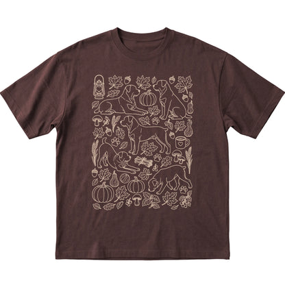 Dark Chocolate Rottweiler Fall Leaves shirt laid flat