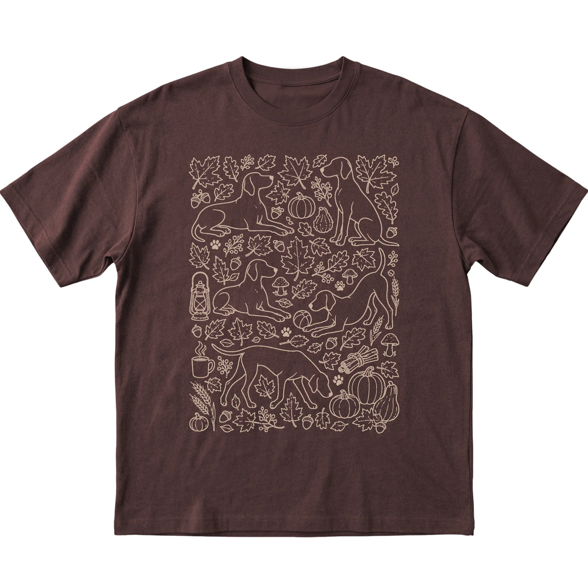 Dark Chocolate Vizsla Fall Leaves shirt laid flat