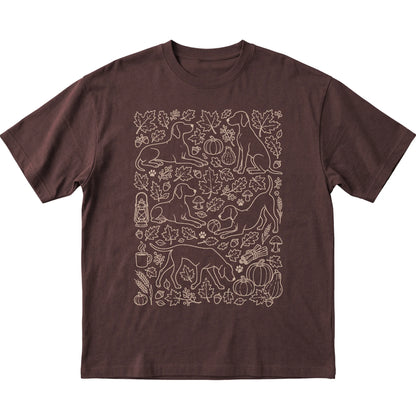Dark Chocolate Vizsla Fall Leaves shirt laid flat