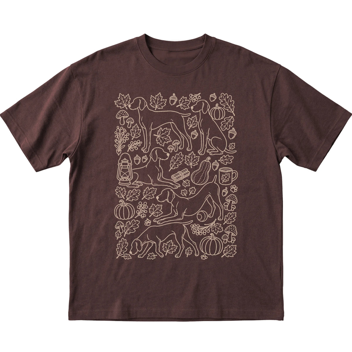Dark Chocolate Weimaraner Fall Leaves shirt laid flat
