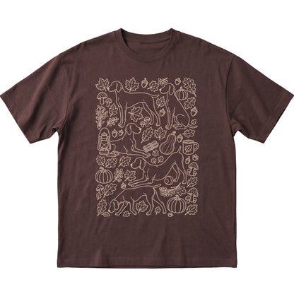 Dark Chocolate Weimaraner Fall Leaves shirt laid flat