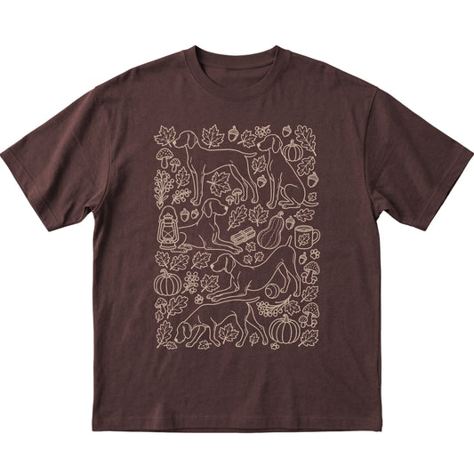 Dark Chocolate Weimaraner Fall Leaves shirt laid flat