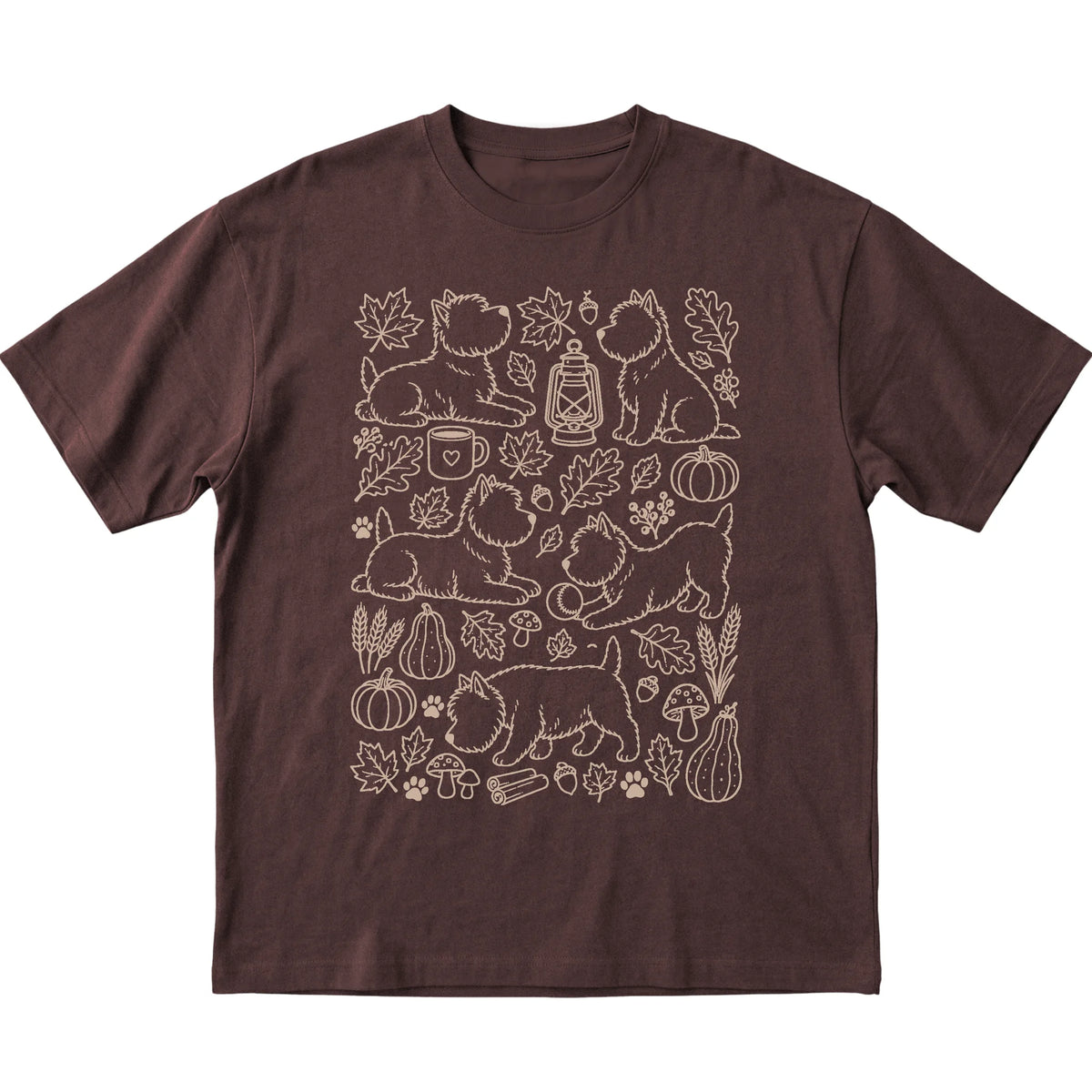Dark Chocolate Westie Fall Leaves shirt laid flat
